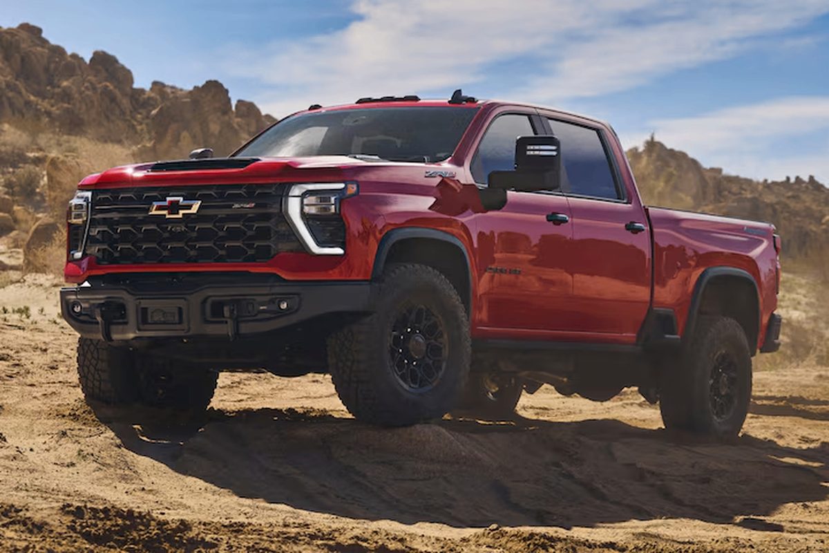 Red Chevy Duramax in the desert